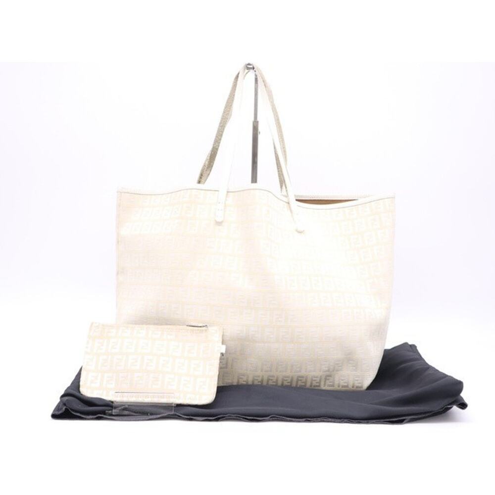FENDI Zucchino Canvas Tote Bag White Auth Straps Separated